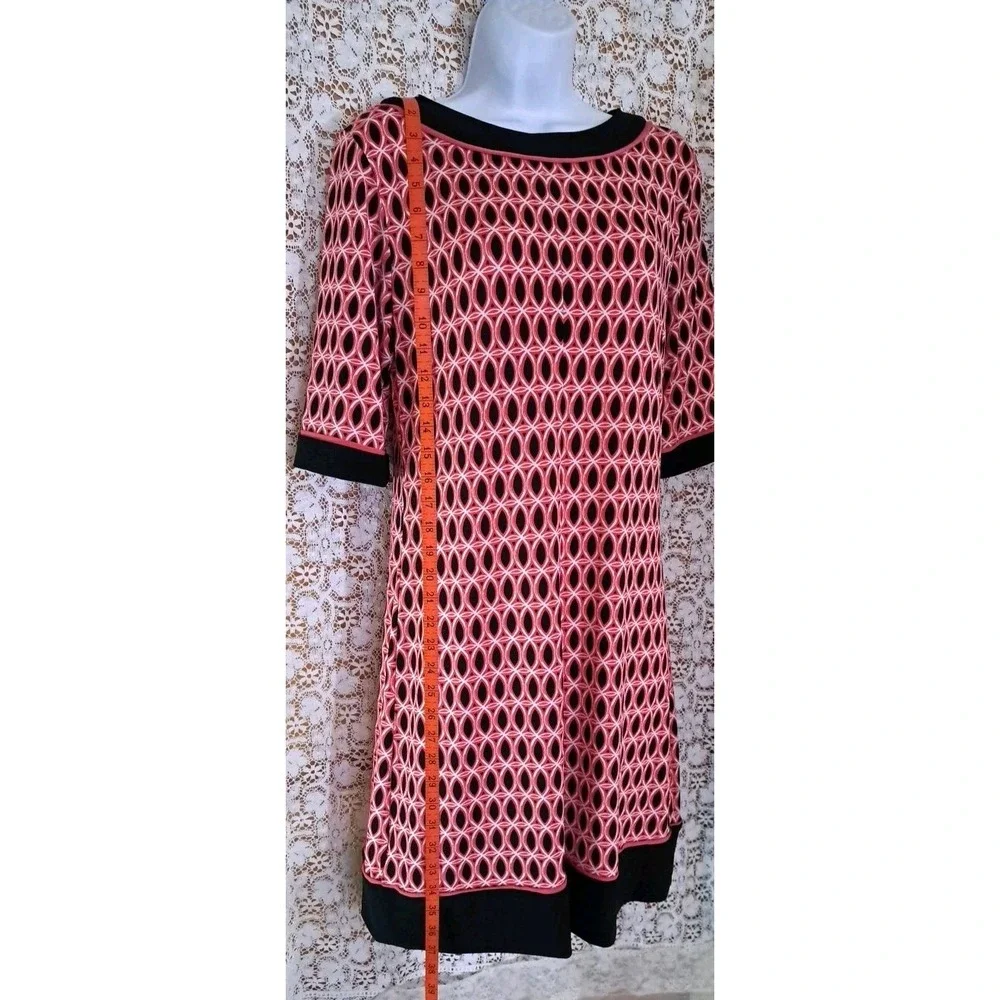 R&K Shift Dress M Pink/Black Geometric Print Colorblock‎ Stretch Career Casual